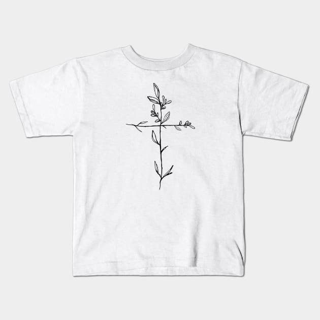 Twig Cross, A Simple Floral Black Cross Kids T-Shirt by Move Mtns